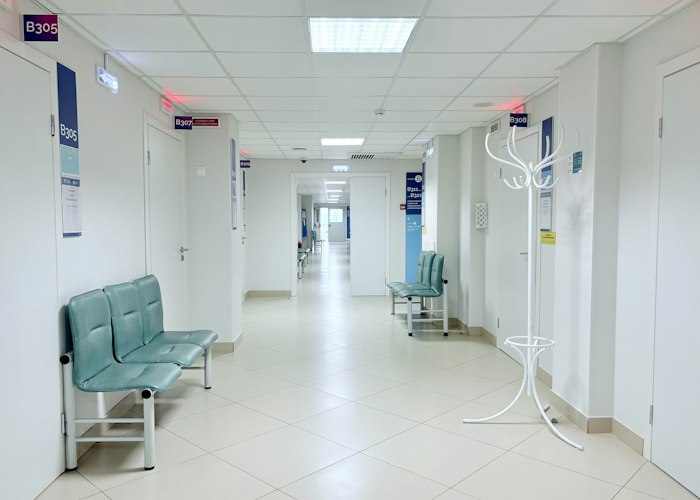 Hospital corridor representing healthcare zero-gap UPS systems